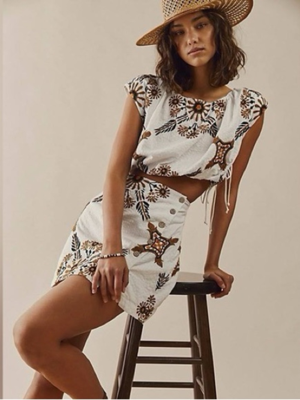 Free People Sardinia Embroidered Skort Set NWT Ivory Boho Festival Size 8